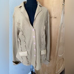 Elegant Tan Cardigan with Pink Accents